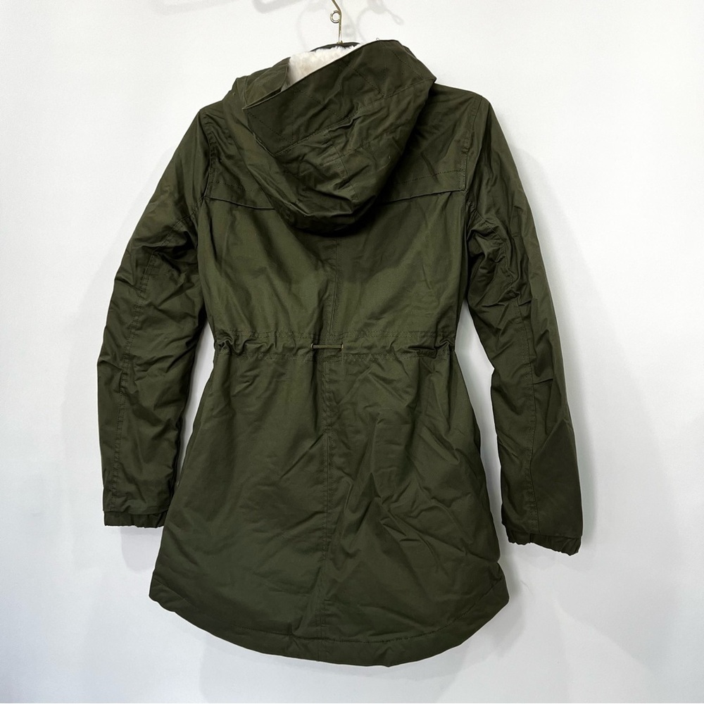 Jacket Quilted Lined Olive Green Size Large With Removable Faux Fur Hood Cotton - Picture 2 of 12